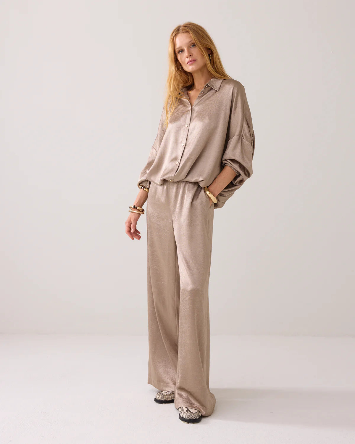SUMMUM BLOUSE CRINKLE SATIN FUNGHI