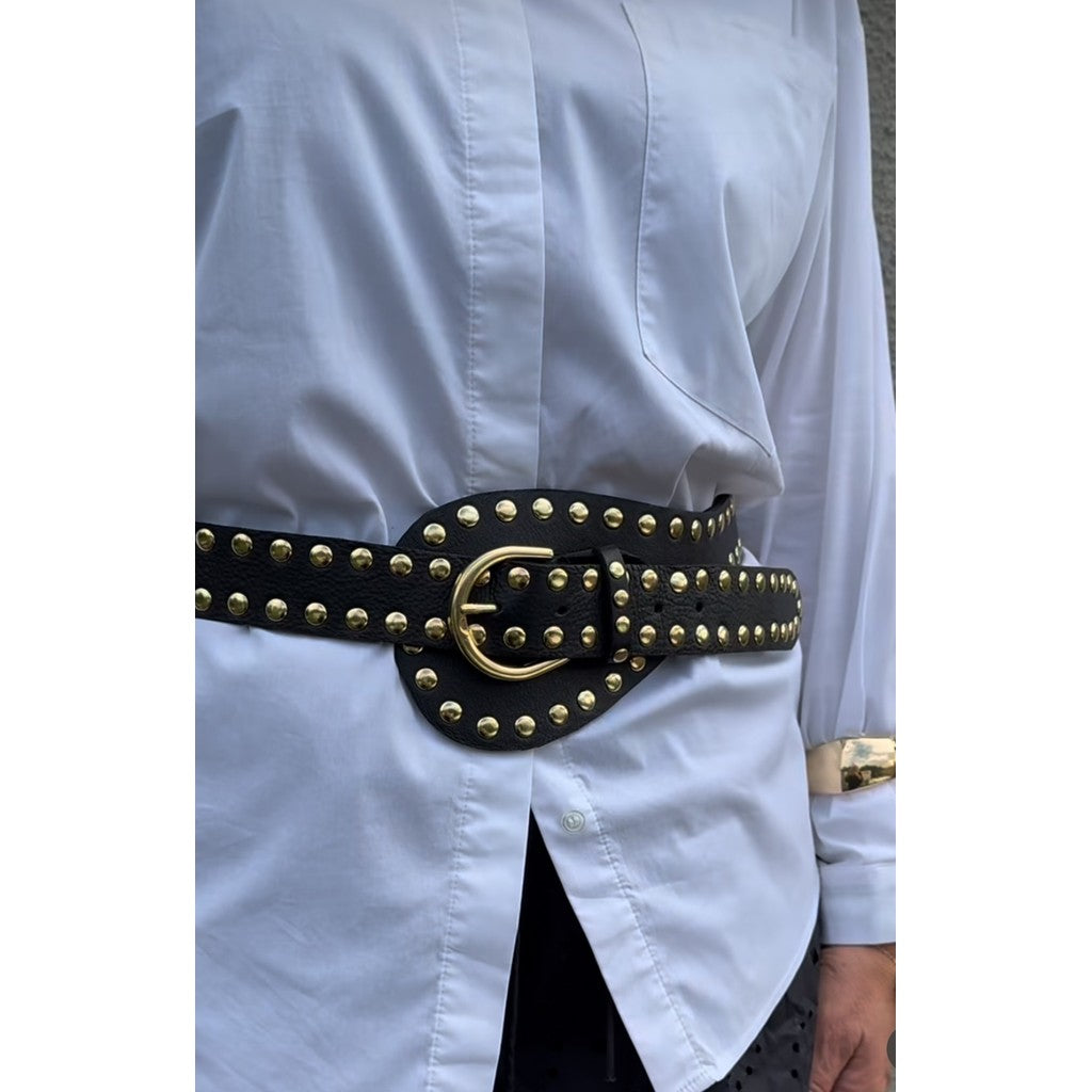 T&S DUNJA STUD BELT BLACK-GOLD