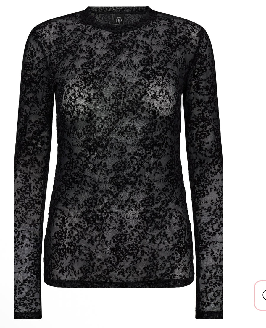 HTD LACE BLUSE MESH BLACK