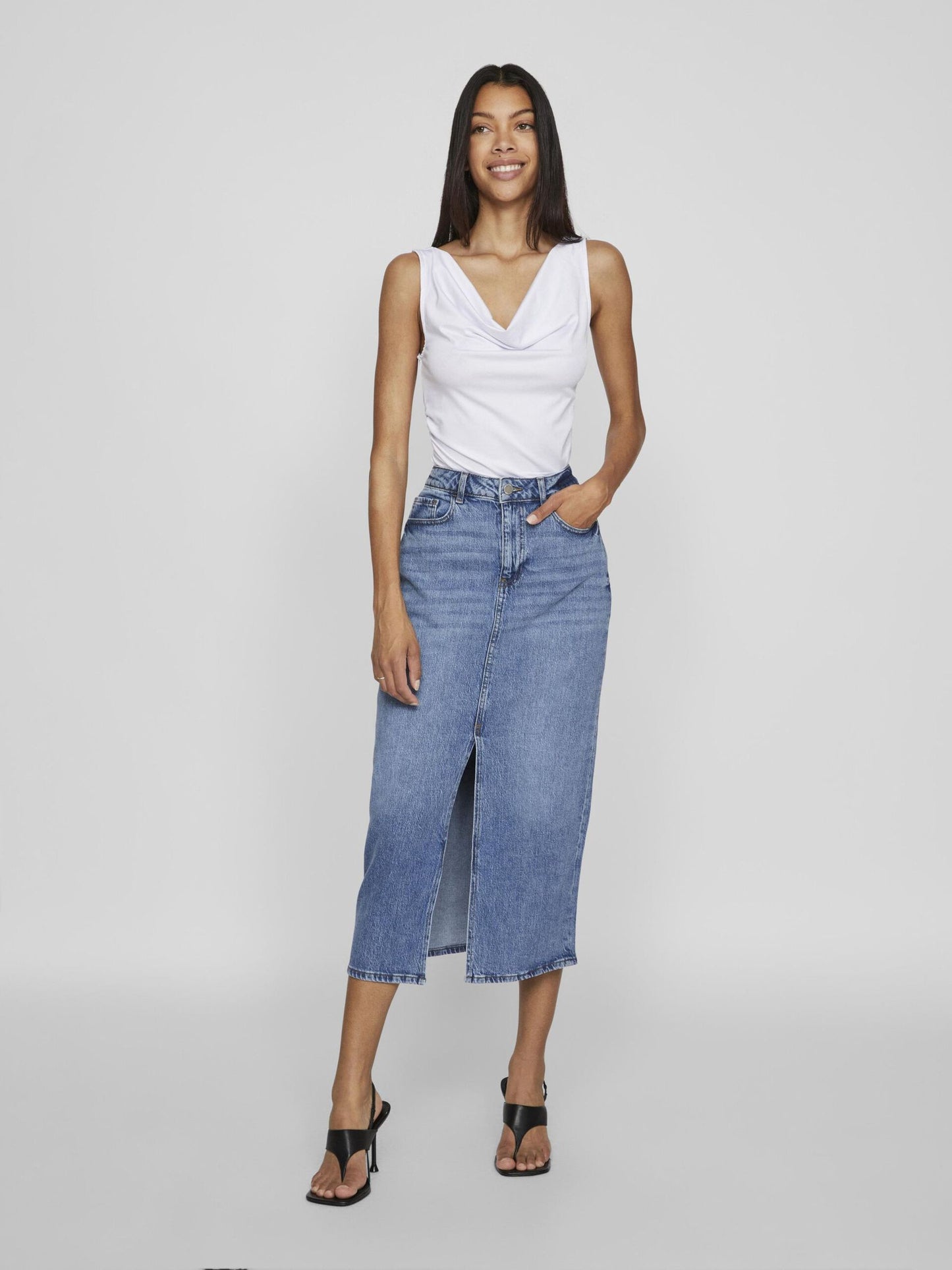 Vila, Vijaf Midi Denim Skirt, Blue
