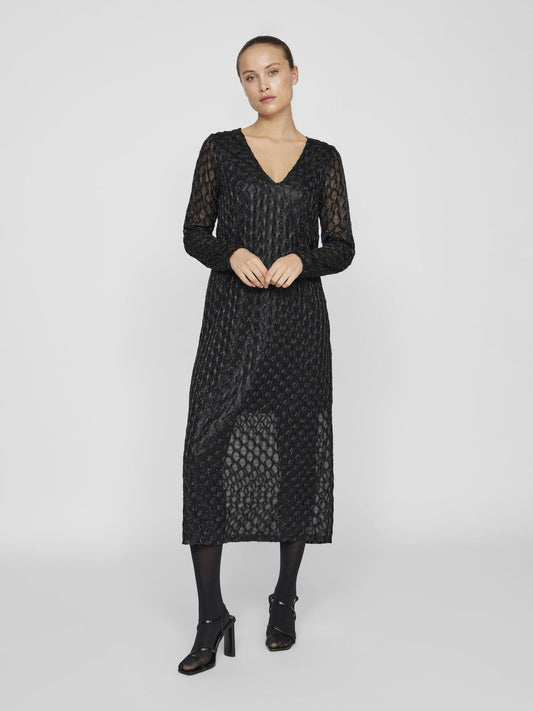 VILA ZALMA V NECK MIDI DRESS BLACK