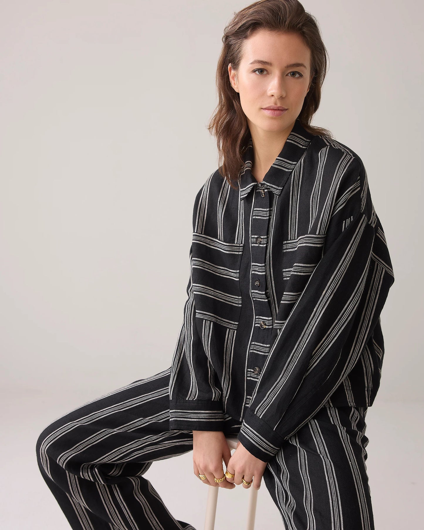 SUMMUM BLOUSE LINEN STRIPE BLACK