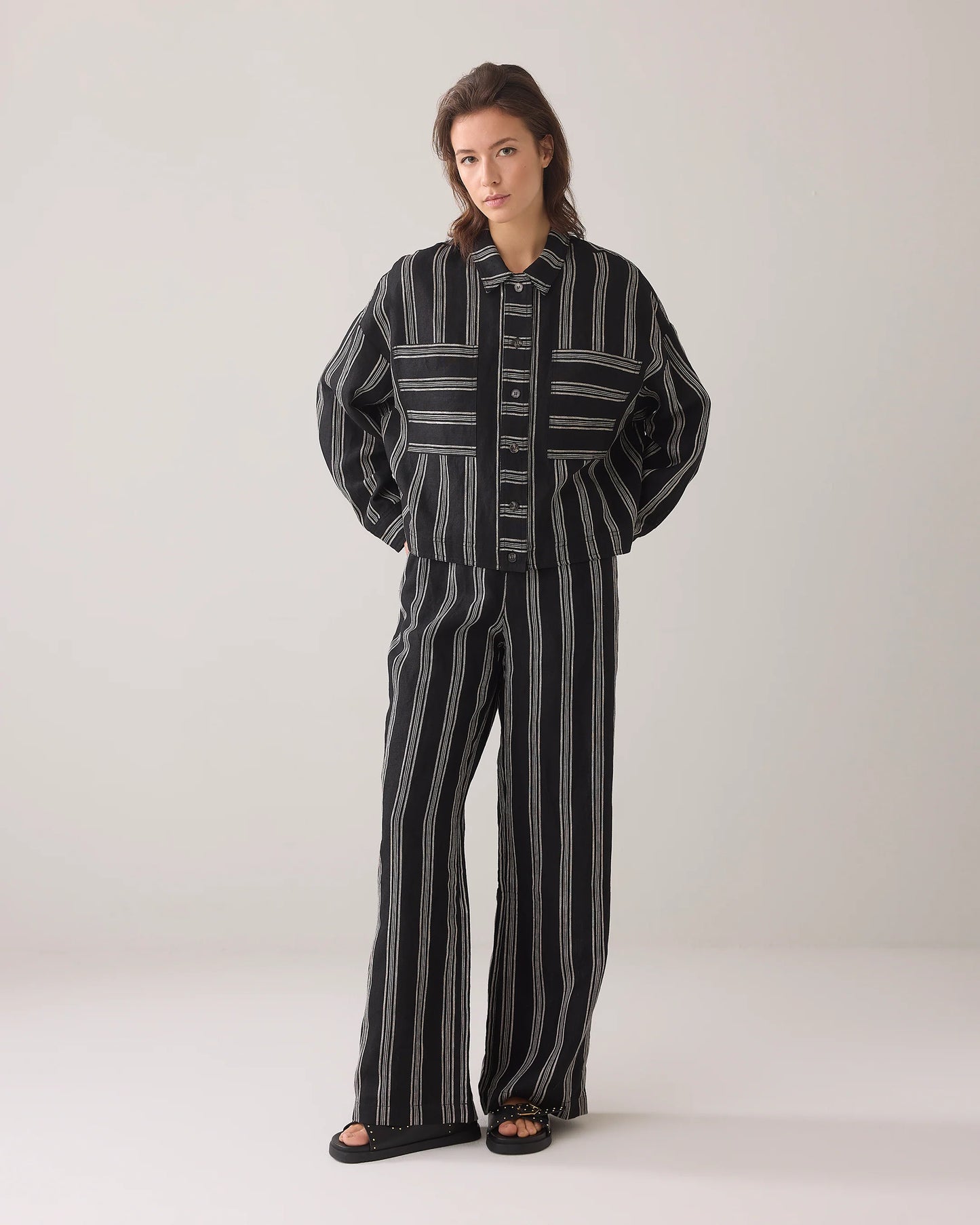SUMMUM BLOUSE LINEN STRIPE BLACK