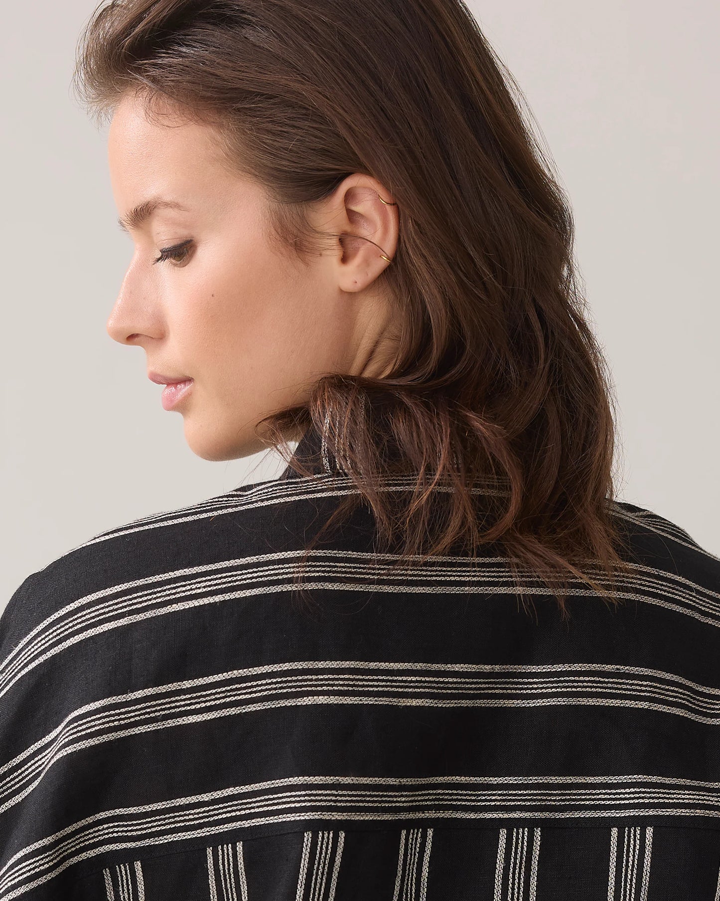 SUMMUM BLOUSE LINEN STRIPE BLACK