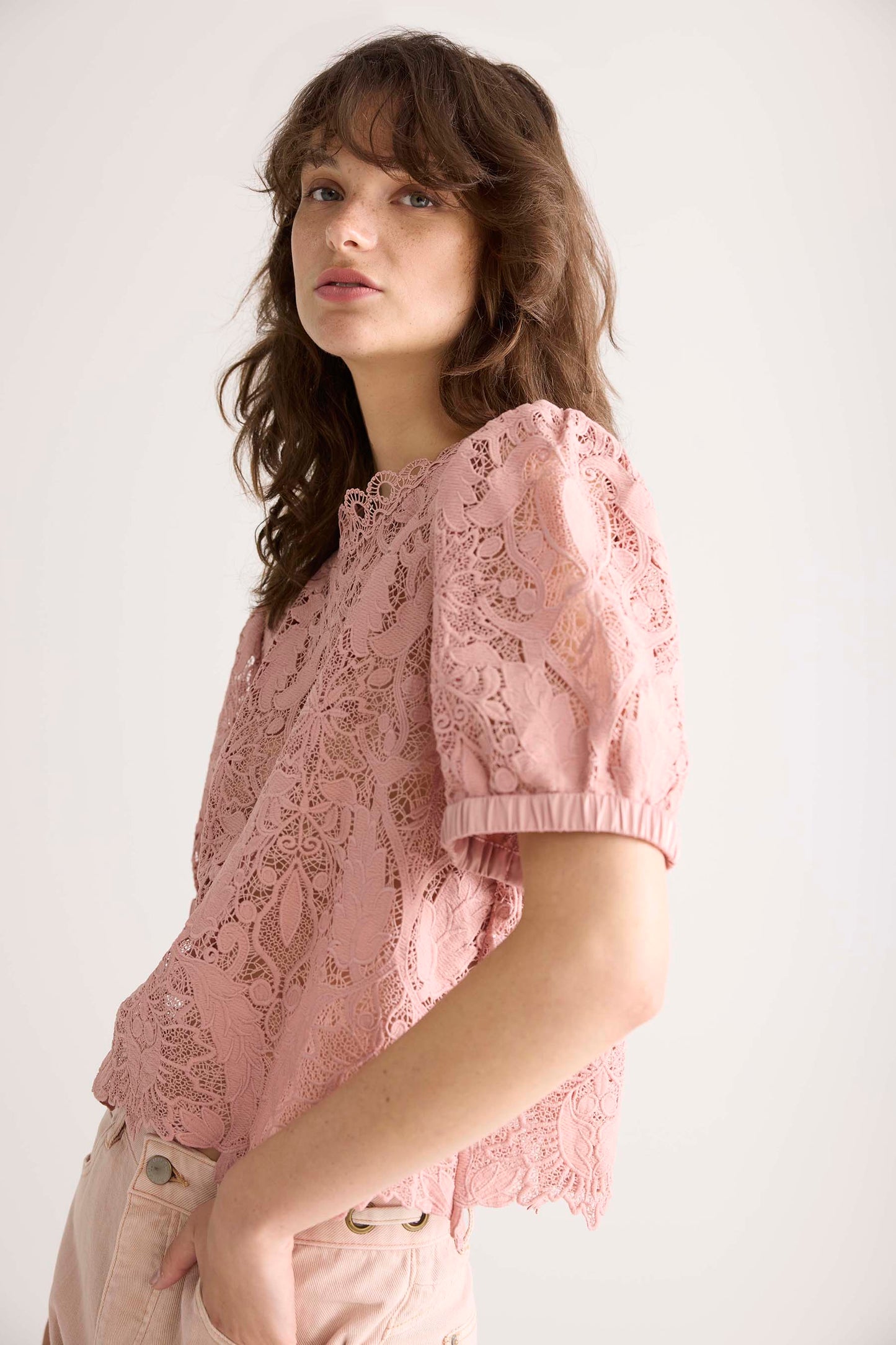 SUMMUM SHORT SLEEVE TOP LACE ROSE S