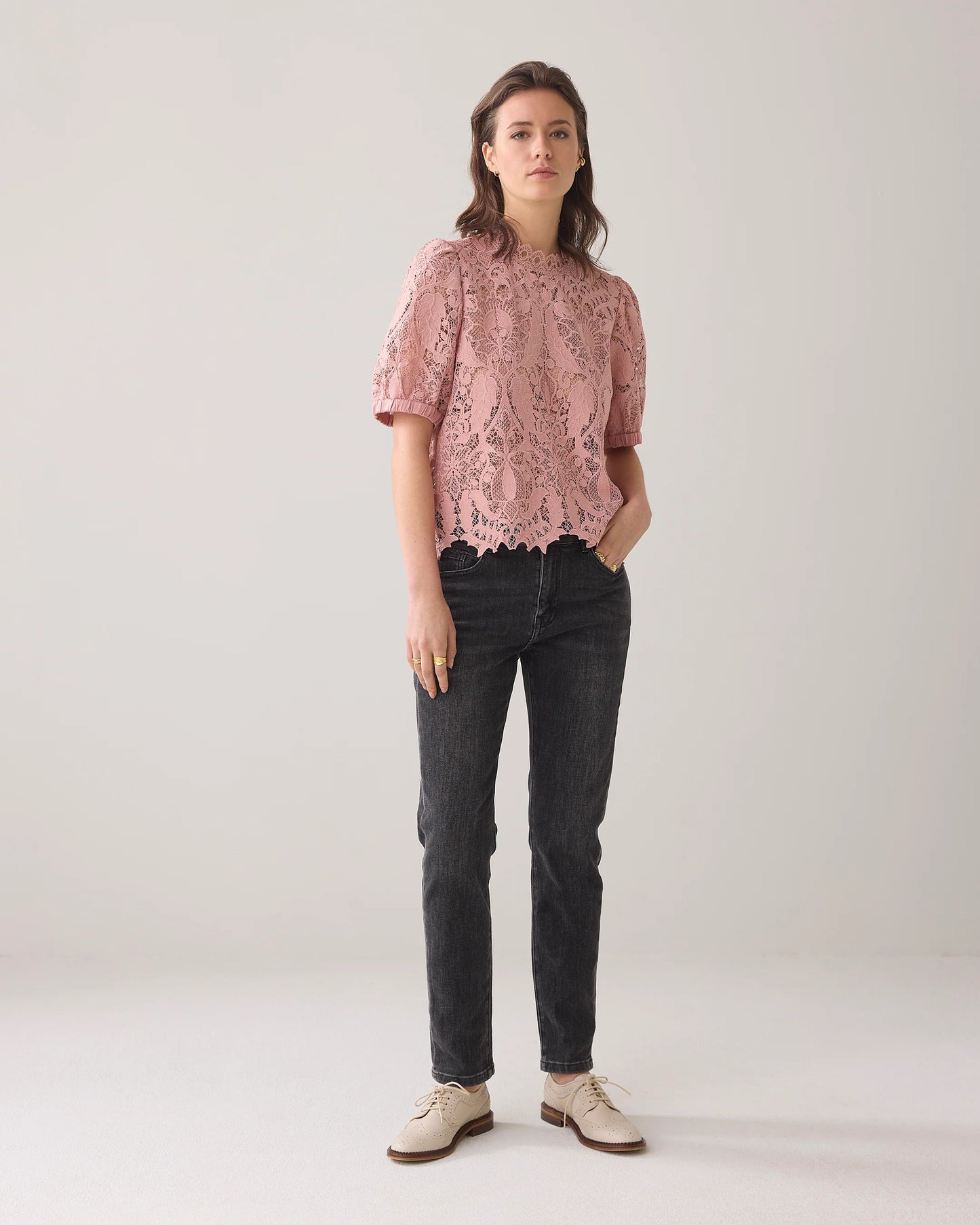 SUMMUM SHORT SLEEVE TOP LACE ROSE S
