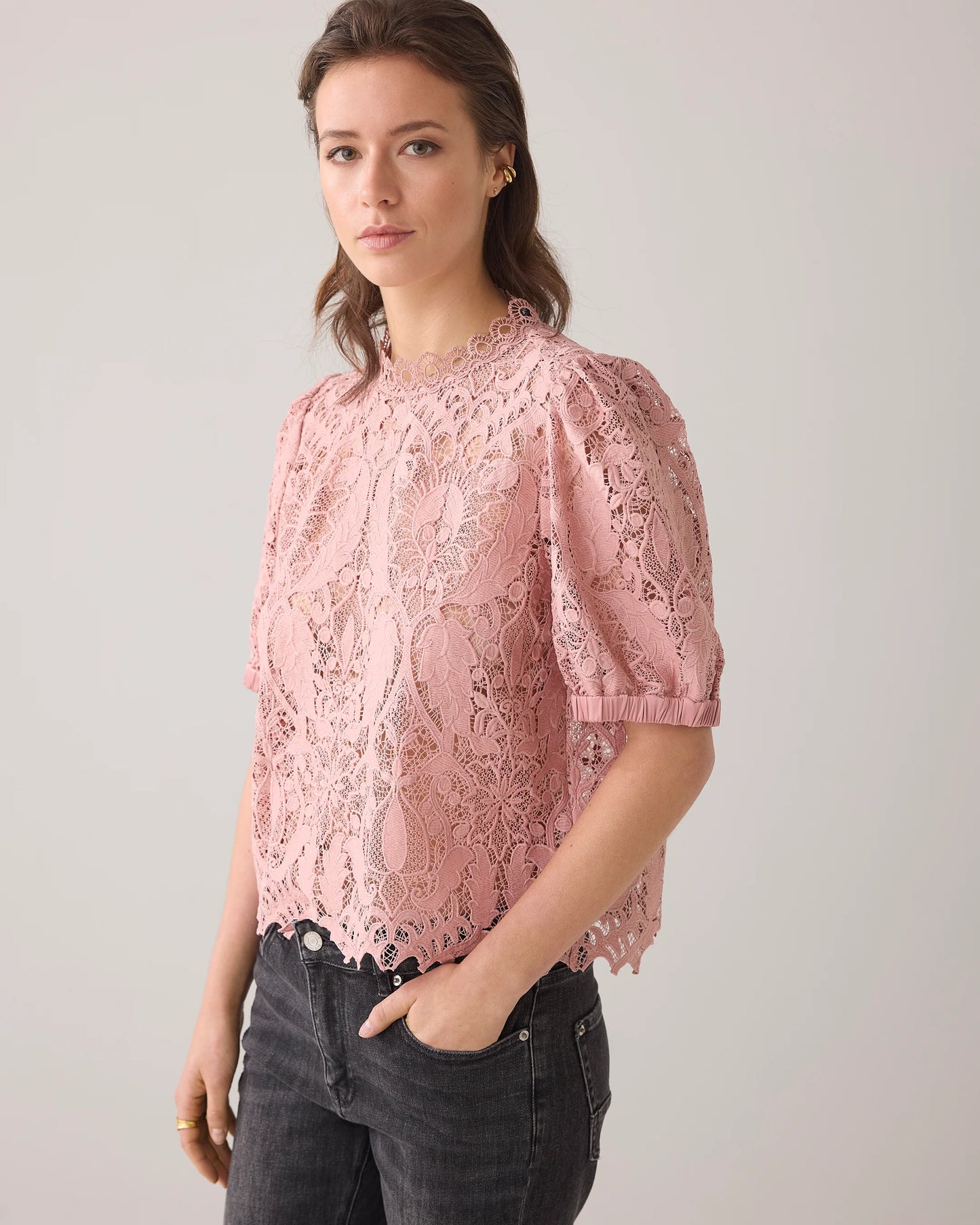 SUMMUM SHORT SLEEVE TOP LACE ROSE S