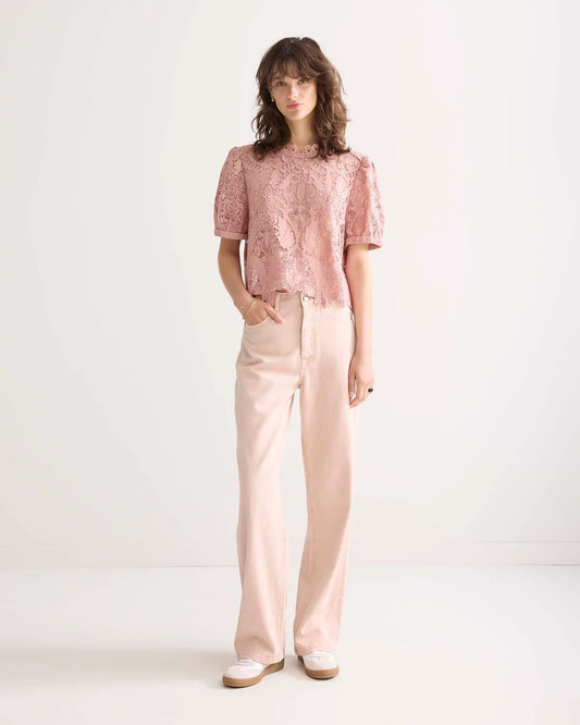 SUMMUM SHORT SLEEVE TOP LACE ROSE S