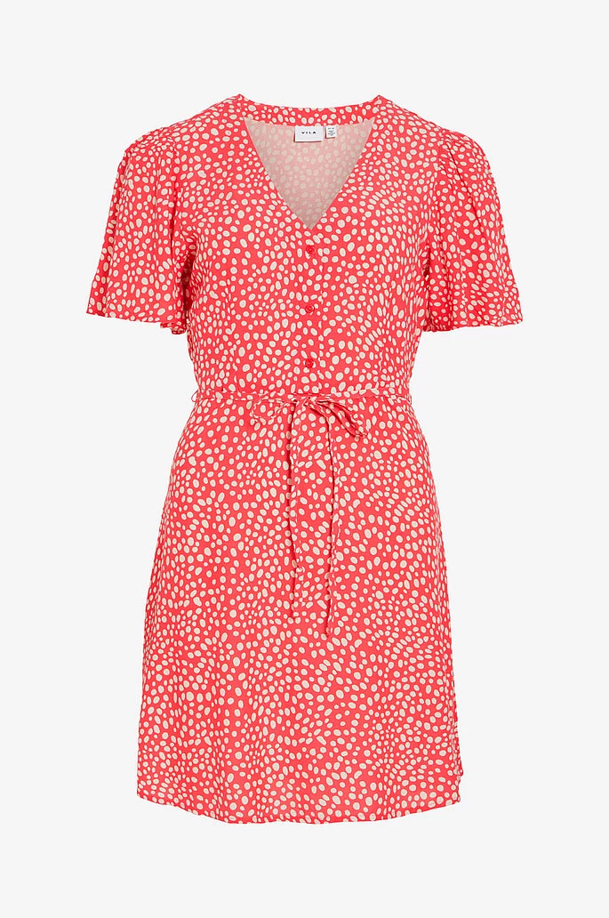 VILA VIGRACE V-NECK S DRESS HIBISCU