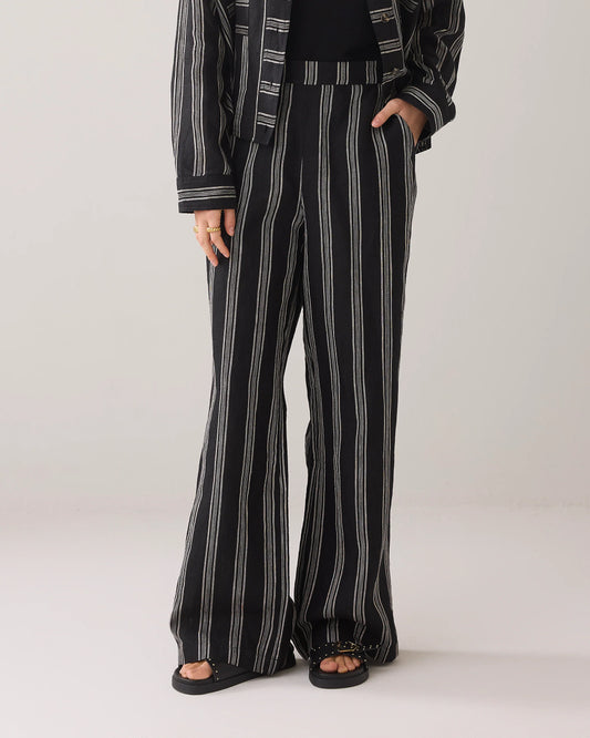 SUMMUM PANTS LINEN STRIPE BLACK
