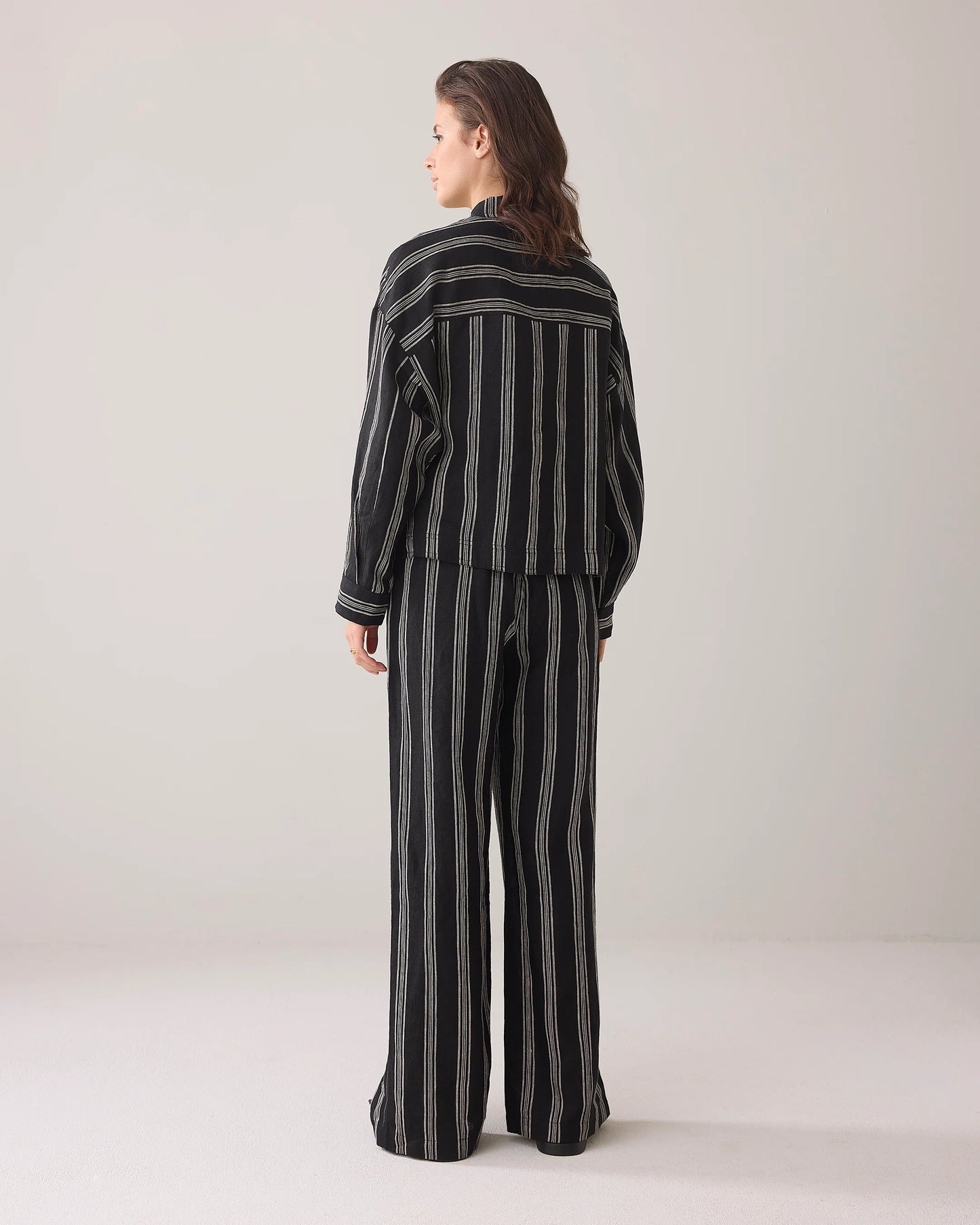 SUMMUM PANTS LINEN STRIPE BLACK