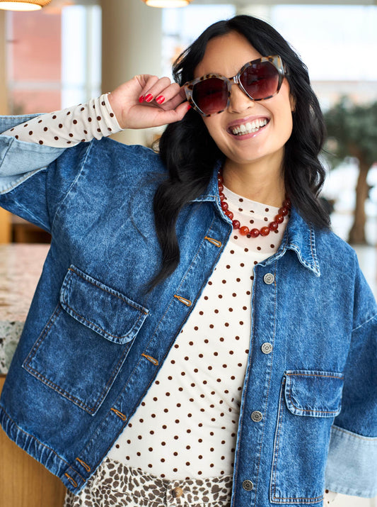 BC JENNIE DOTTED MESH BLOUSE CREAM