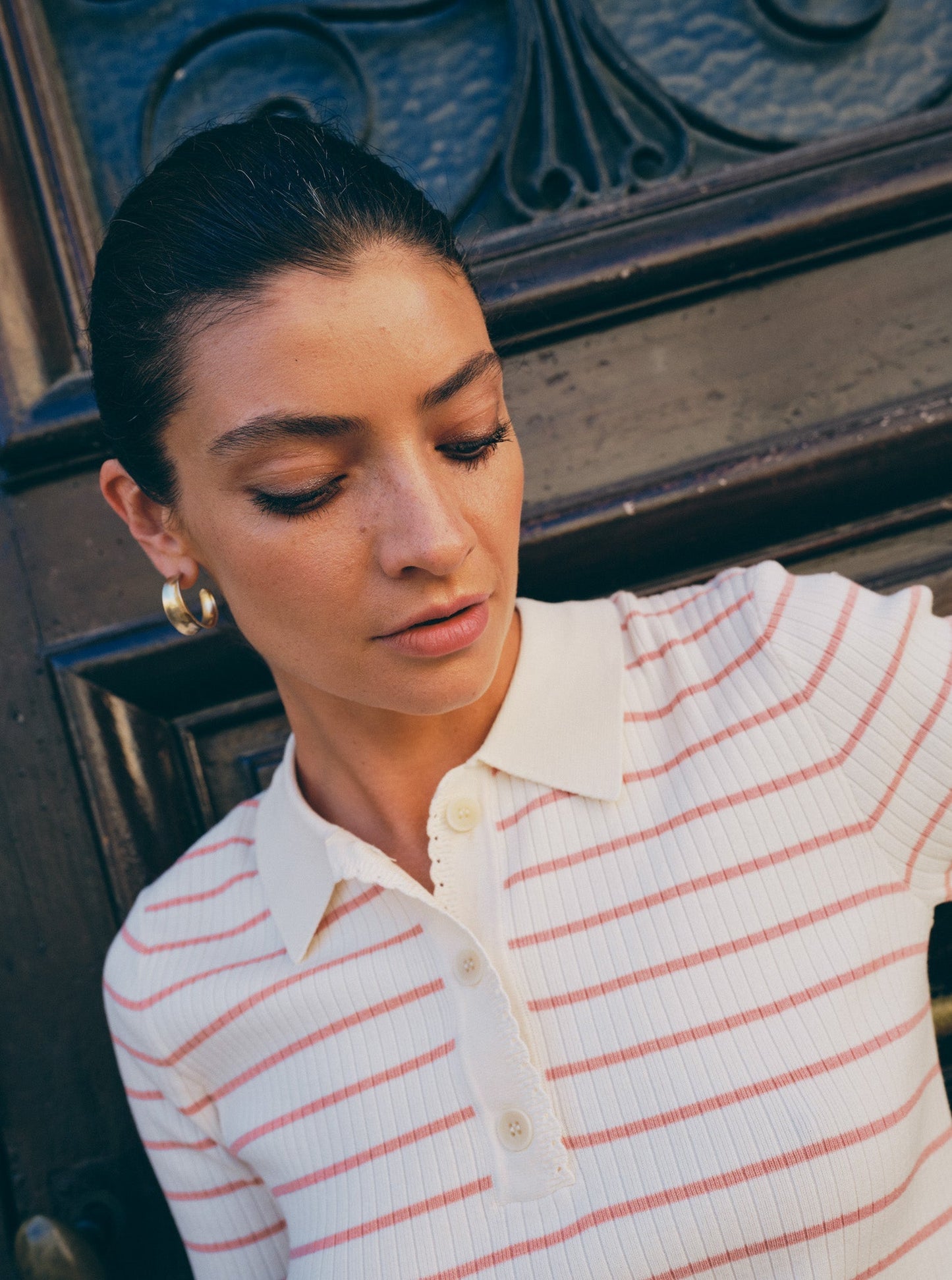 MM CALIZ STRIPE SS KNIT PEACHY