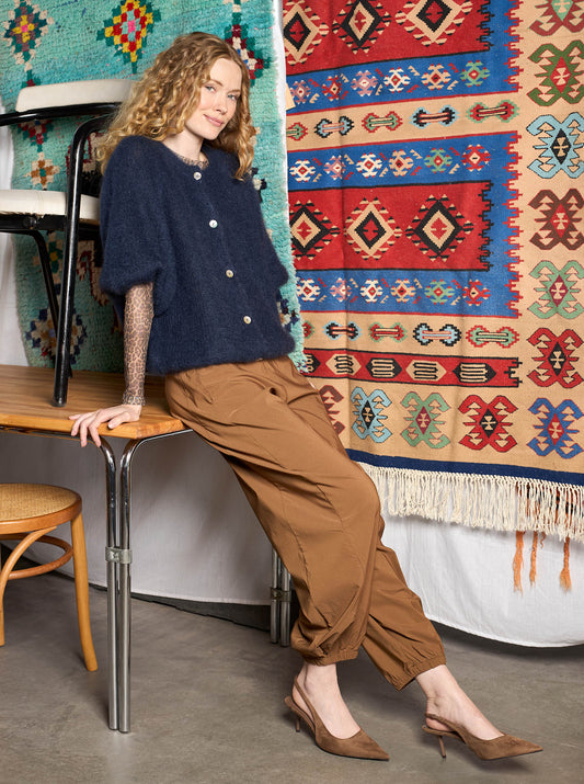BCBJOERK PATENT KNIT CARDIGAN NAVY