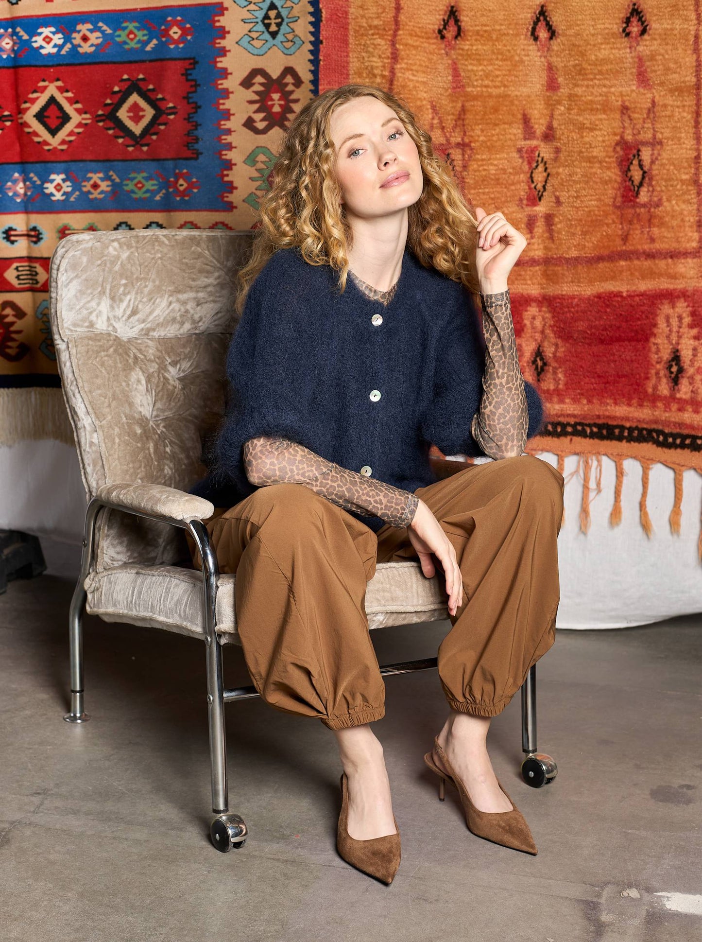 BCBJOERK PATENT KNIT CARDIGAN NAVY