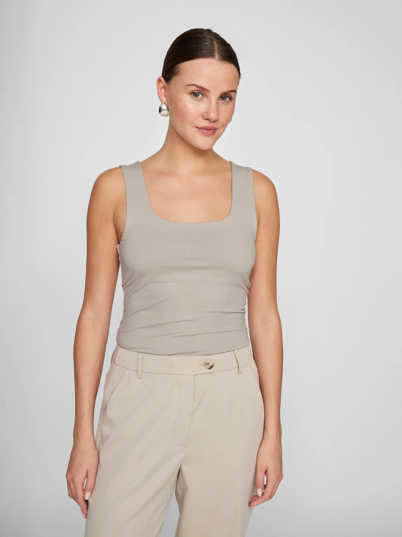 VILA VIKENZA U-NECK TOP SILVER GRAY