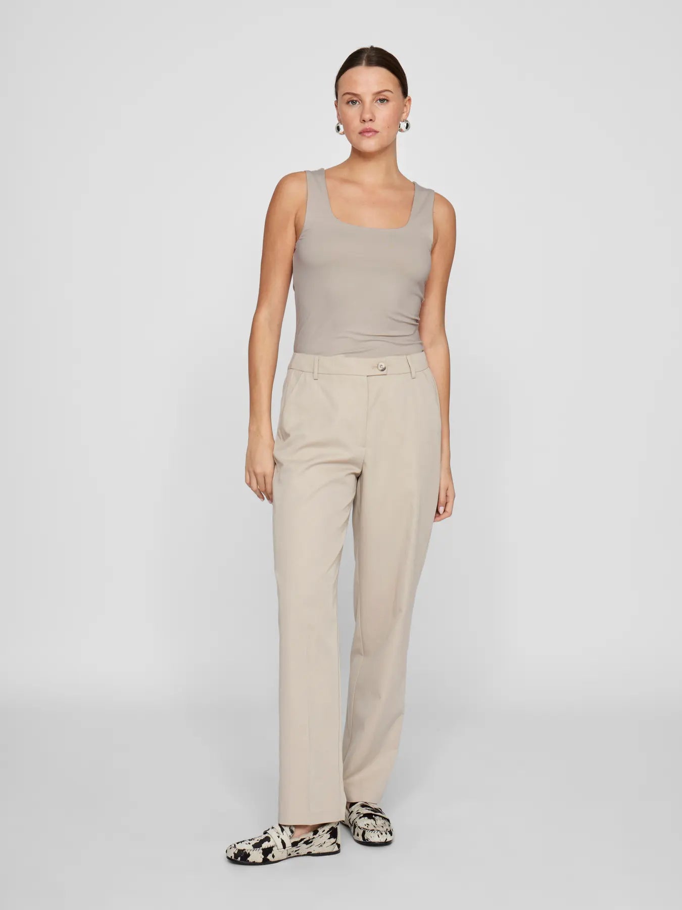 VILA VIKENZA U-NECK TOP SILVER GRAY