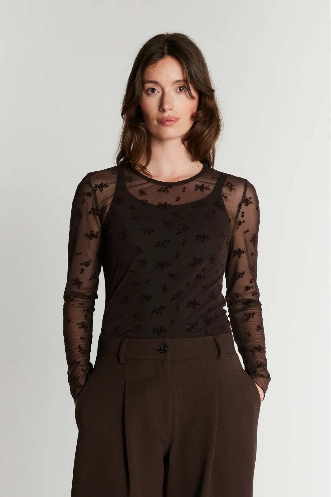 RDF ROUND NECK BLOUSE CHOCOLAT