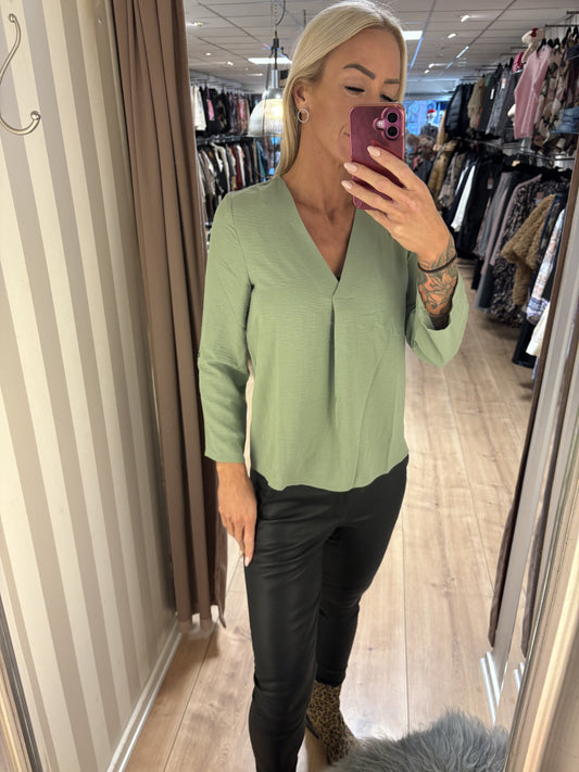 VILA VIJOSA 3/4 V-NECK TOP GREEN