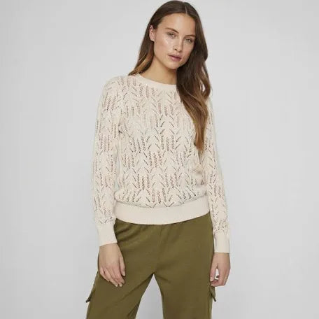 VILA VICOTTI O-NECK L/S TOP BIRCH