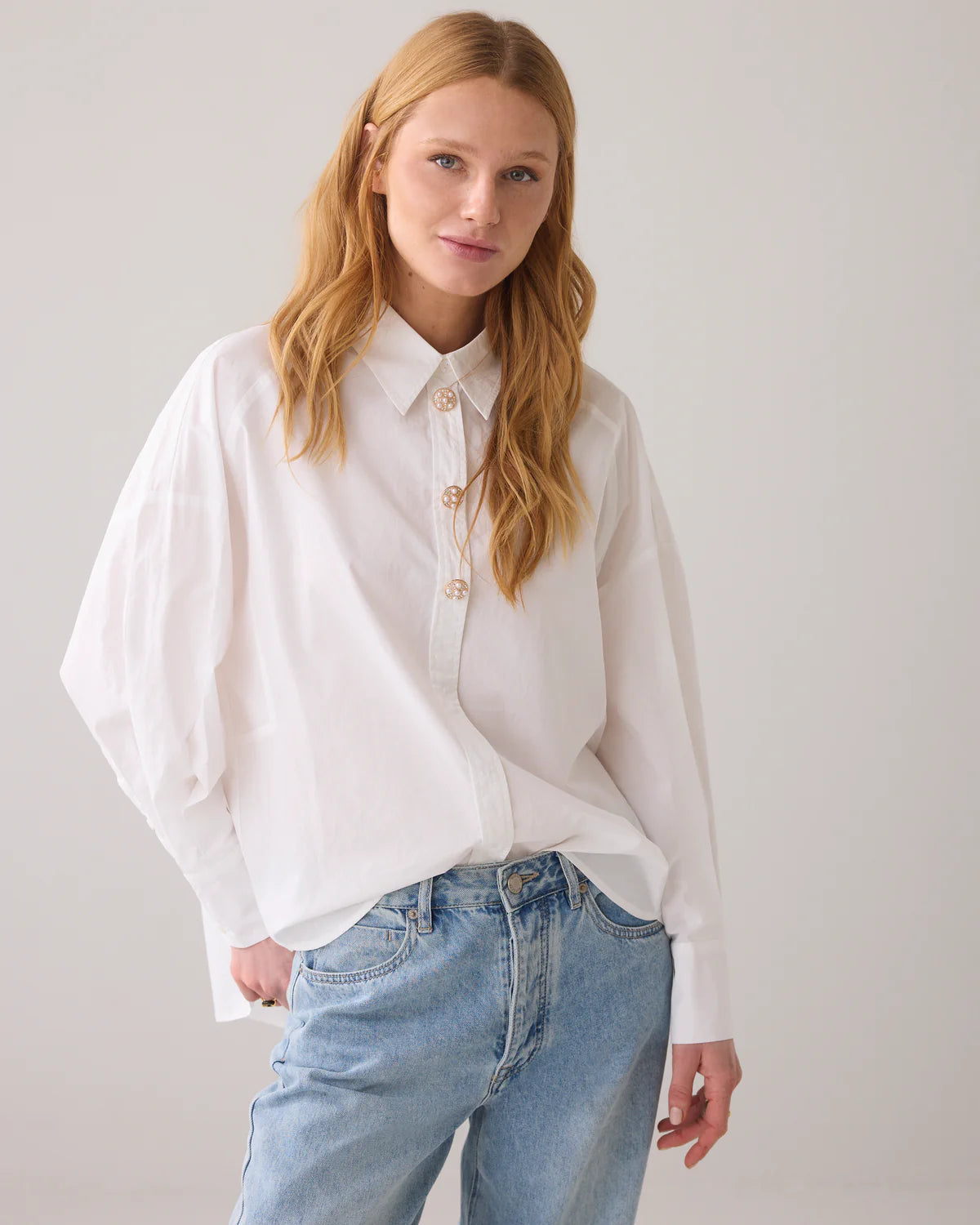 SUMMUM FANCY BUTTON BLOUSE OFF WHIT