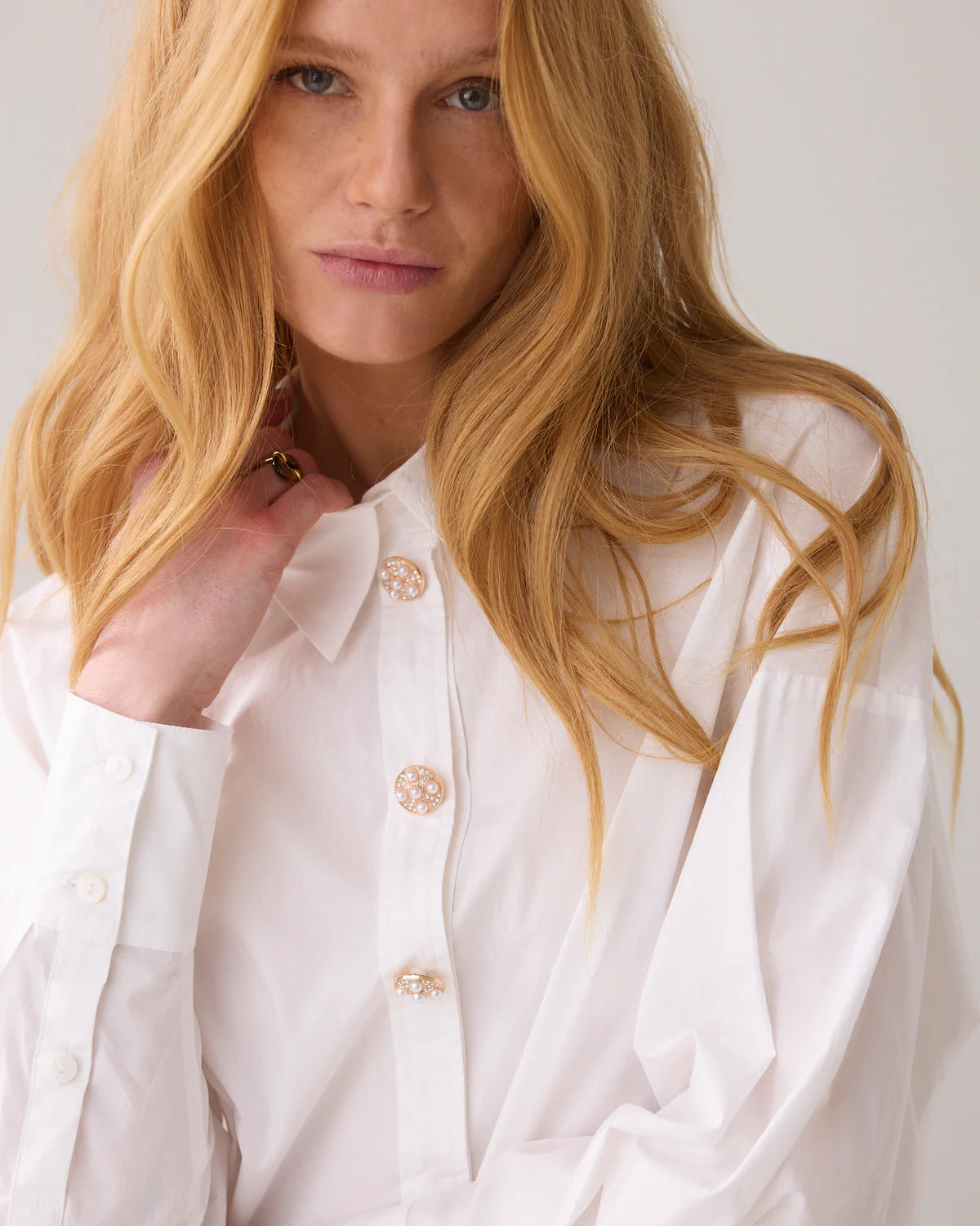 SUMMUM FANCY BUTTON BLOUSE OFF WHIT