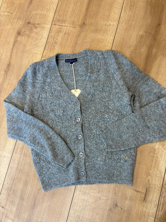 RED BUTTON CARDIGAN AJOUR GREY MELA