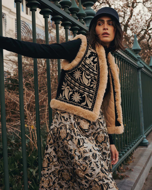 SUMMUM GILET EMBROIDERED VELOURS BL