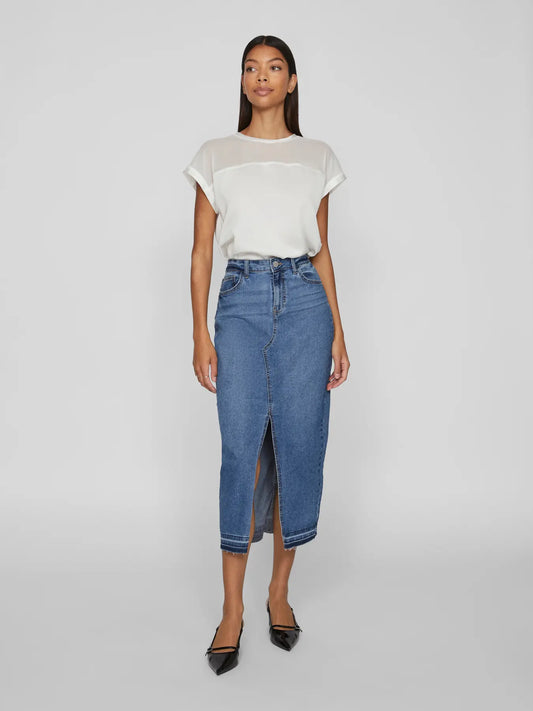 VILA VIELLETTE O-NECK MESH TOP S WH