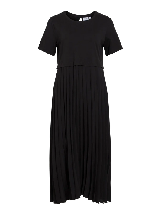 VILA VIJUNA S/S PLISSE MIDI DRESS BLACK