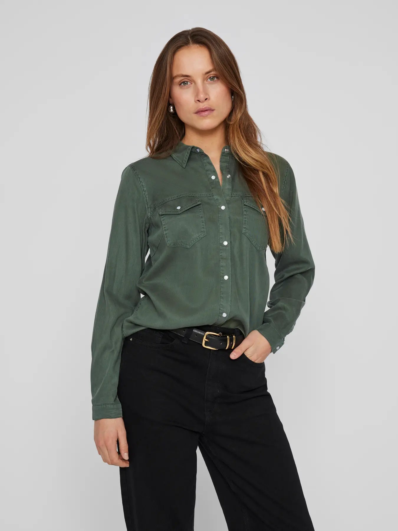 VILA VIBISTA DENIM SHIRT DUCK GREEN