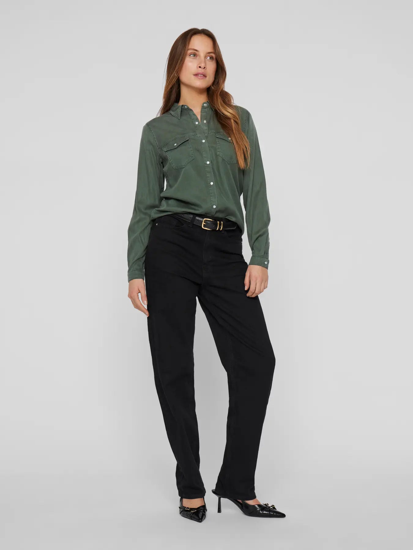 VILA VIBISTA DENIM SHIRT DUCK GREEN