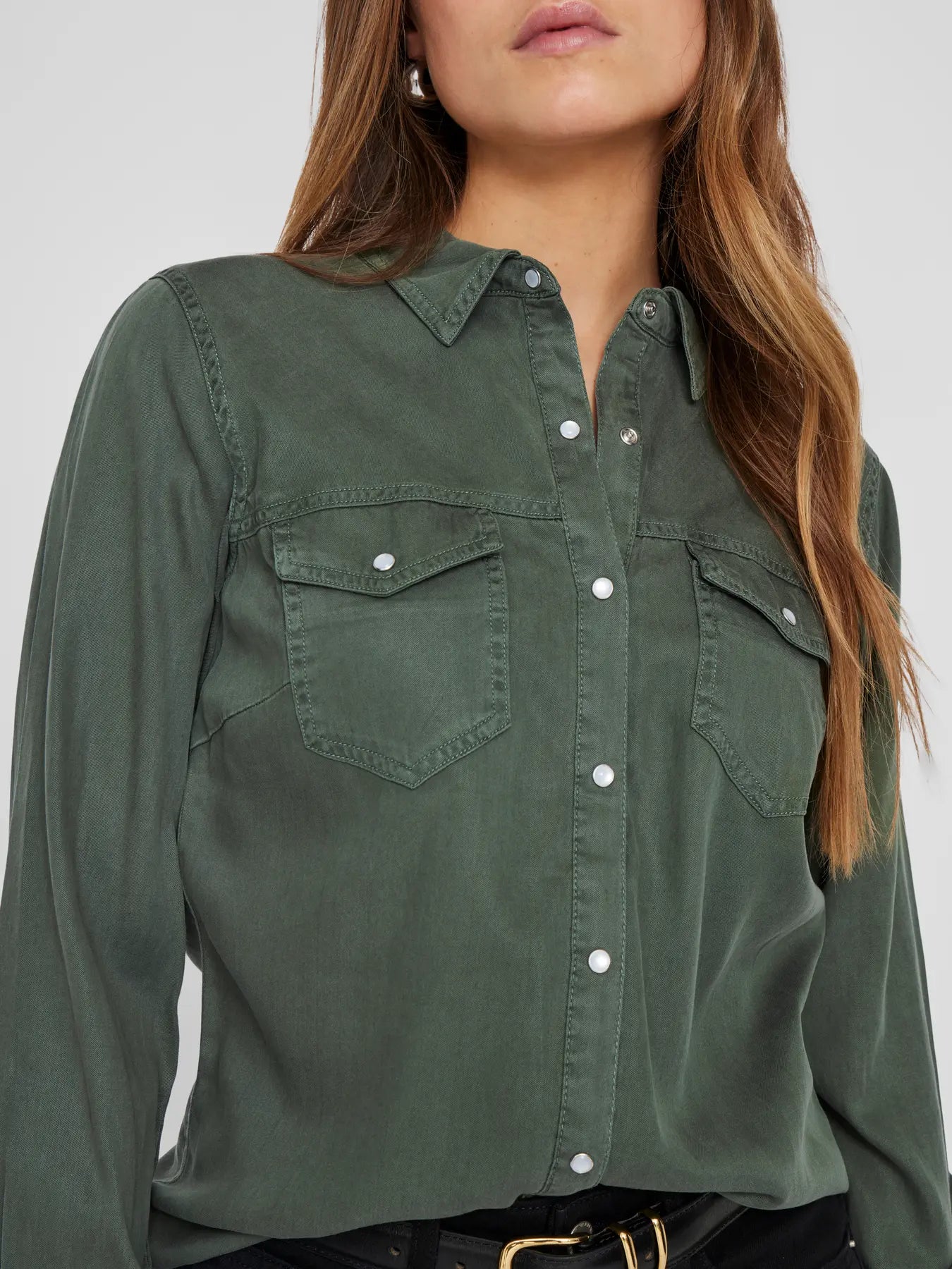 VILA VIBISTA DENIM SHIRT DUCK GREEN