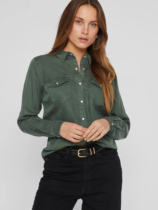 VILA VIBISTA DENIM SHIRT DUCK GREEN