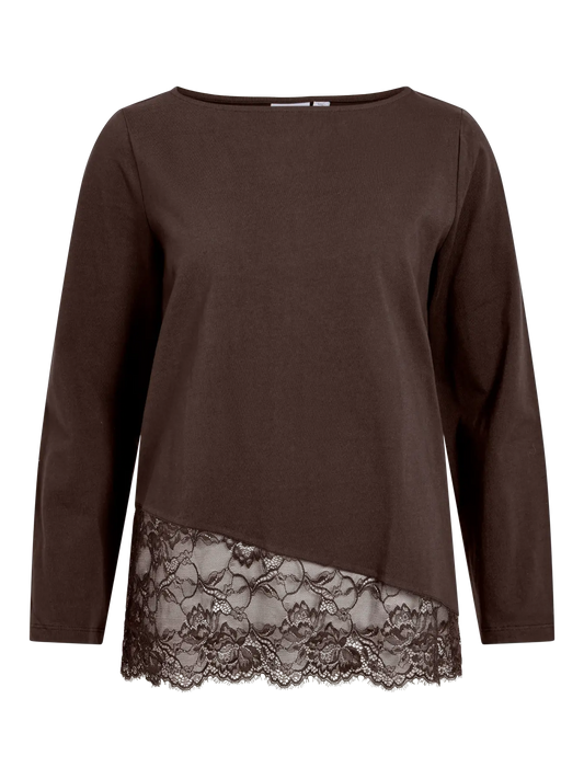VILA VISOLEIL L/S LACE TOP COFFEE B