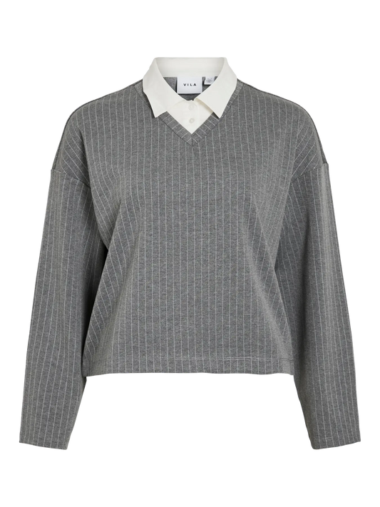 VILA VIARLESA COLLAR TOP GREY MELAN