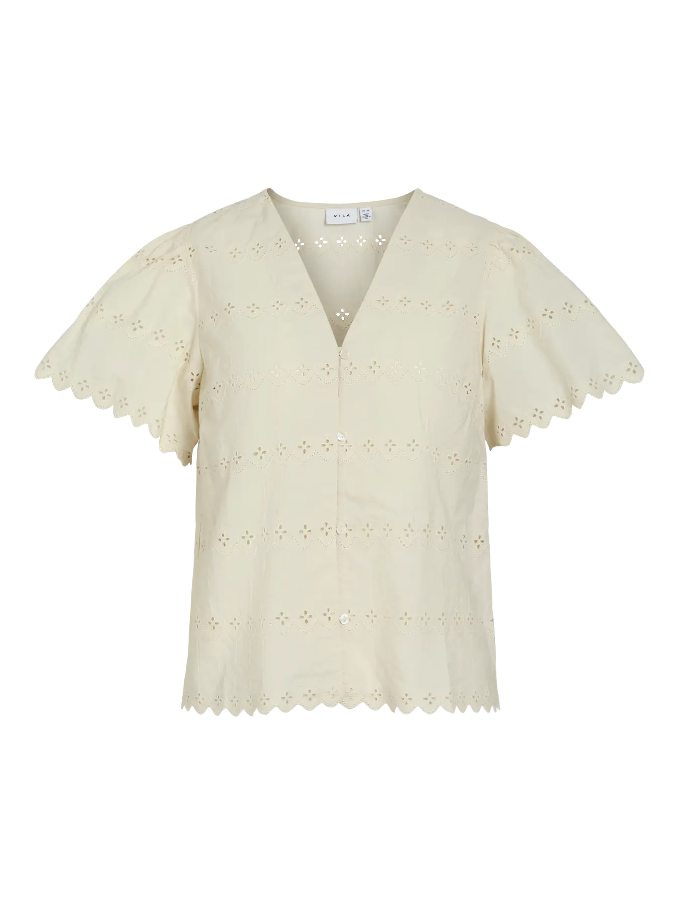 VILA VIWASAT V-NECK S/S TOP BIRCH