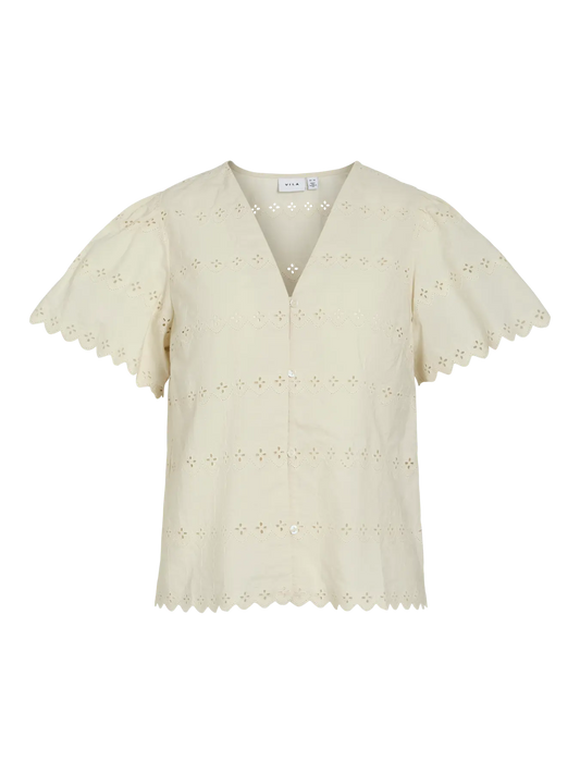 VILA VIWASAT V-NECK S/S TOP BIRCH