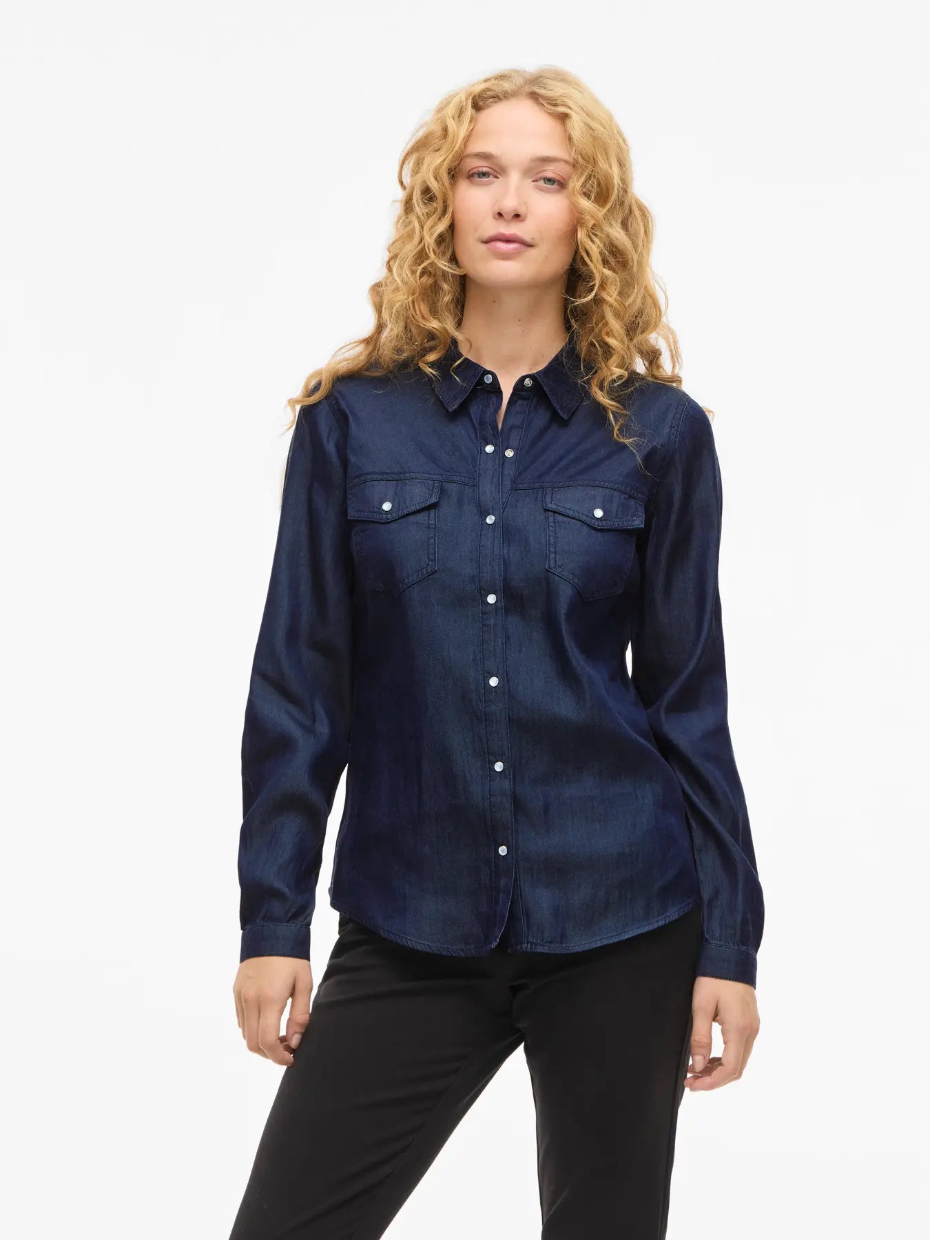 VILA VIBISTA DENIM SHIRT DARK BLUE