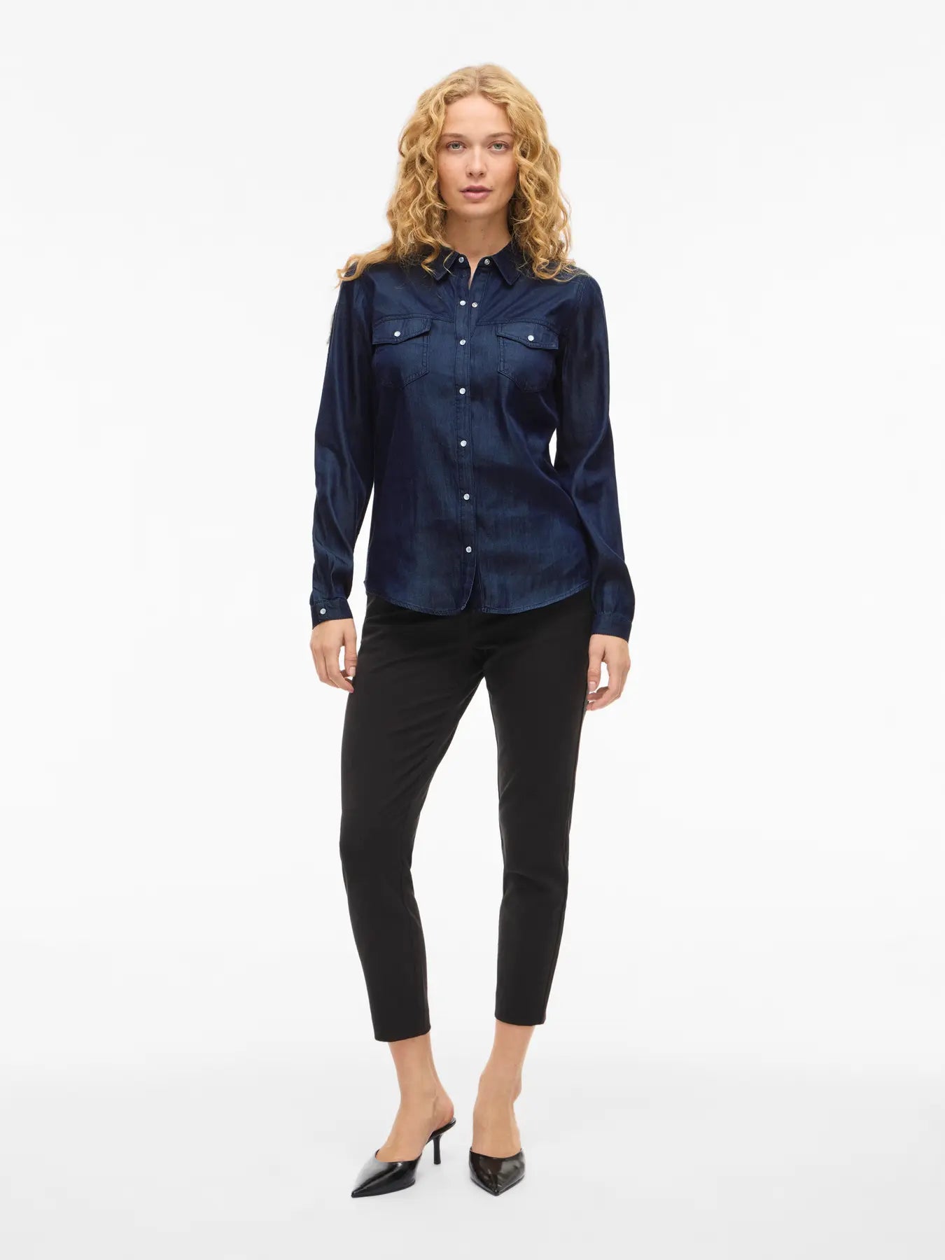 VILA VIBISTA DENIM SHIRT DARK BLUE